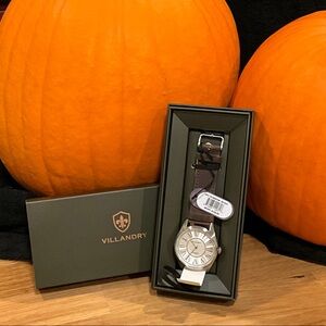 VILLANDRY Silver Dial Brown Leather Men's Watch